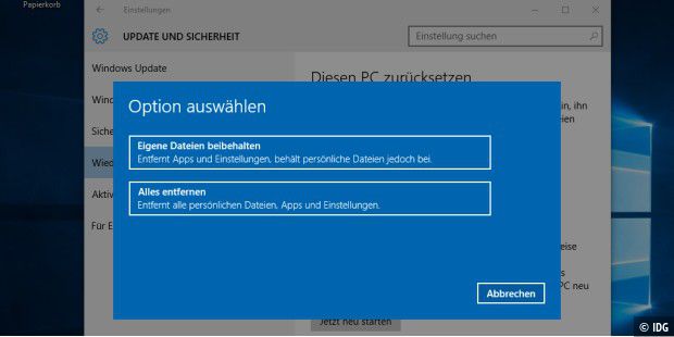 Windows 10 PC zurücksetzen